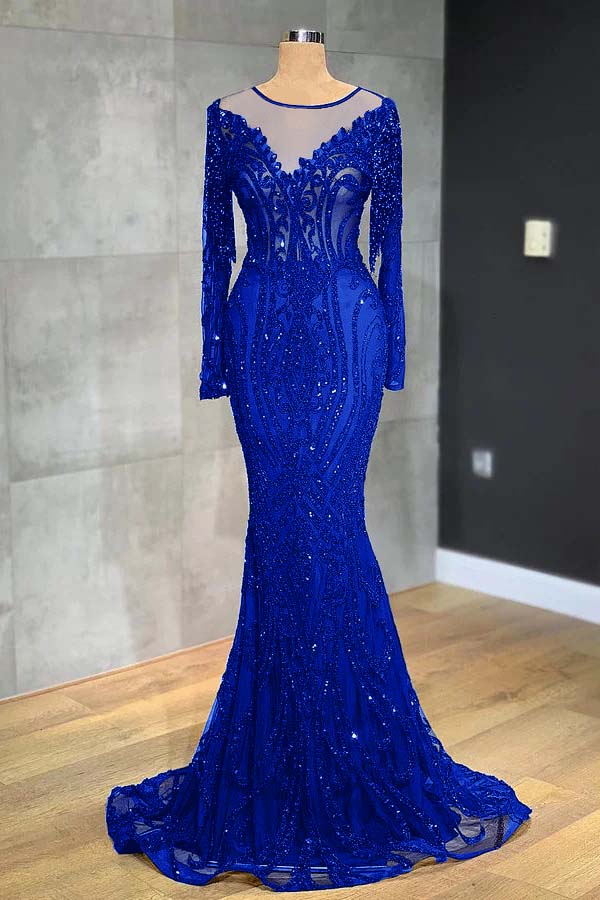 Black Mermaid Evening Dress Long Sleeves With Appliques
