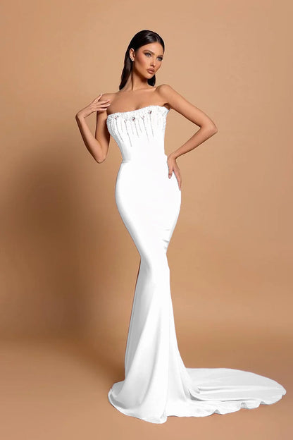 Strapless Pink Sleeveless Long Mermaid Beading Evening Dress