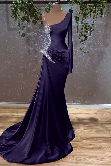 Long Sleeves Mermaid Burnt Orange Prom Dress With Beads