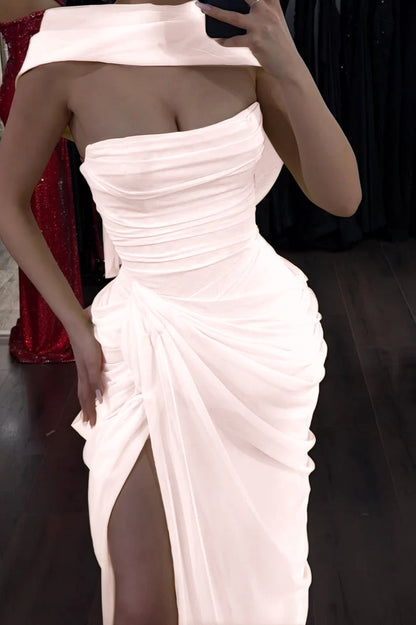 Elegant Yellow Sleeveless Strapless Split Long Evening Dress With Scarf