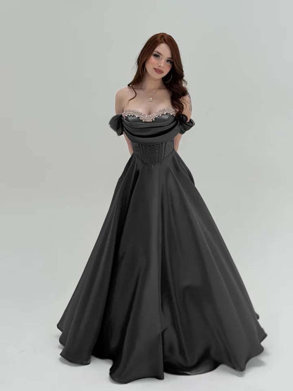 Elegant Off-The-Shoulder Beadings A-Line Pletaed Evening Dress