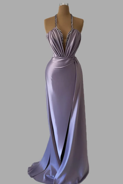 Purple Sleeveless Deep V-Neck Spaghetti Straps Mermaid Prom Dress