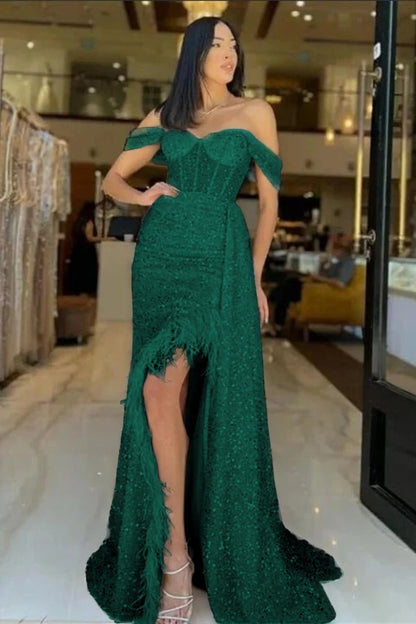 Sweetheart Long Mermaid Evening Dress With Feathers