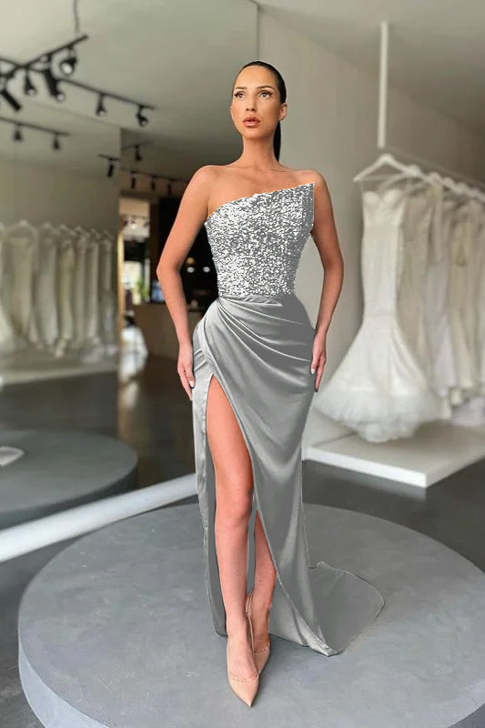 Sequins Dark Green Prom Dress With Slit