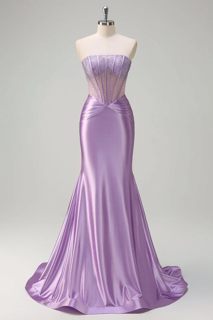 Gorgeous Strapless Sleeveless Mermaid Prom Dress With Beading