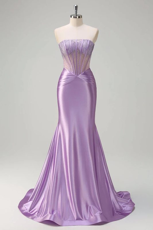 Gorgeous Strapless Sleeveless Mermaid Prom Dress With Beading