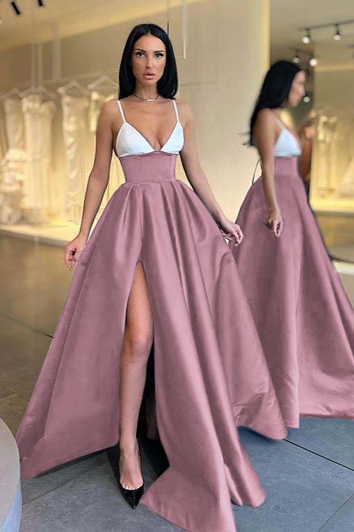 Black and White Spaghetti-Straps Prom Dress