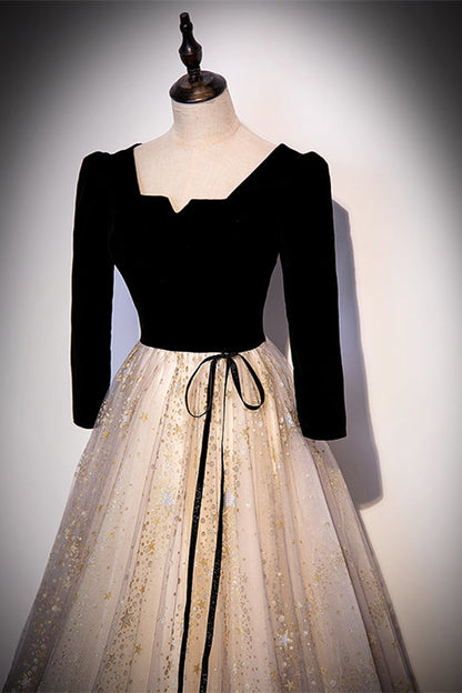 Square Long Sleeves A-Line Two Tone Prom Party Dress