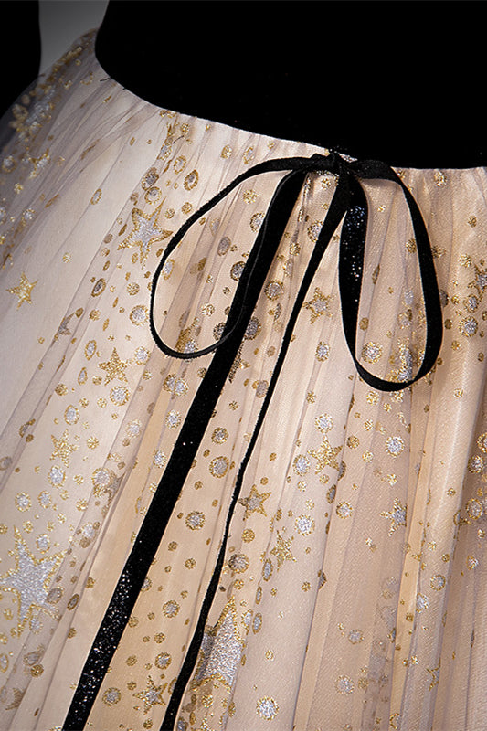 Square Long Sleeves A-Line Two Tone Prom Party Dress