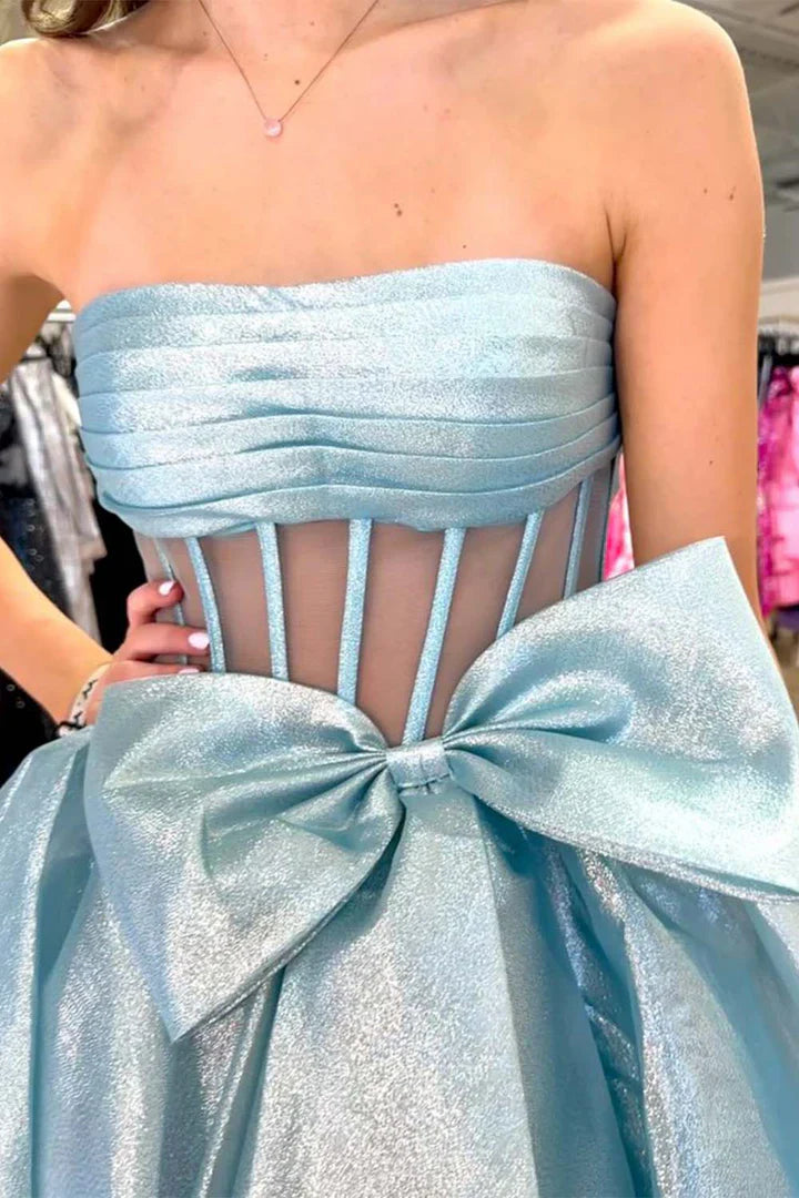 A-Line Tiered Empire Long Party Prom Dress With Bow