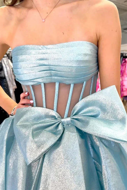 A-Line Tiered Empire Long Party Prom Dress With Bow