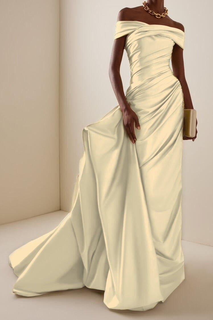 Glamorous Off the Shoulder Sleeveless Long Evening Dress With Pleated