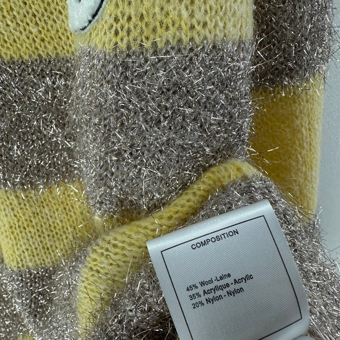 CC 26C Knit Long-Sleeve Cardigan Yellow Grey Stripes Wool Acrylic Nylon 349044