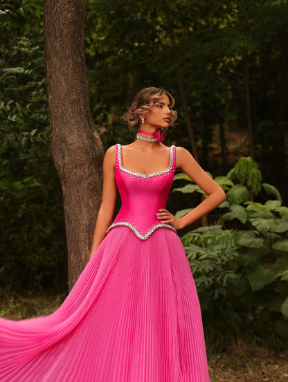 Sleeveless Spaghetti Straps Prom Dress With Beads