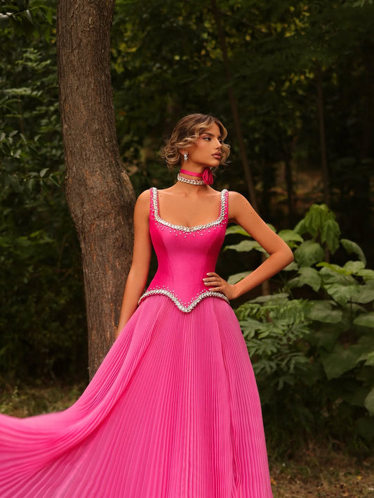 Sleeveless Spaghetti Straps Prom Dress With Beads