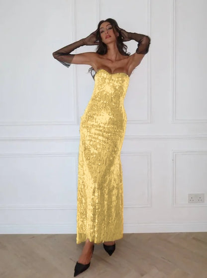 Blue Strapless Sleeveless Mermaid Evening Dress with Sequins
