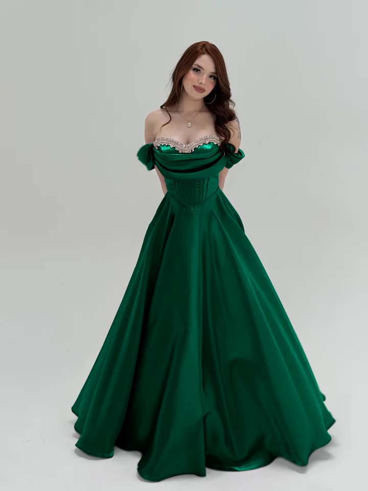 Elegant Off-The-Shoulder Beadings A-Line Pletaed Evening Dress