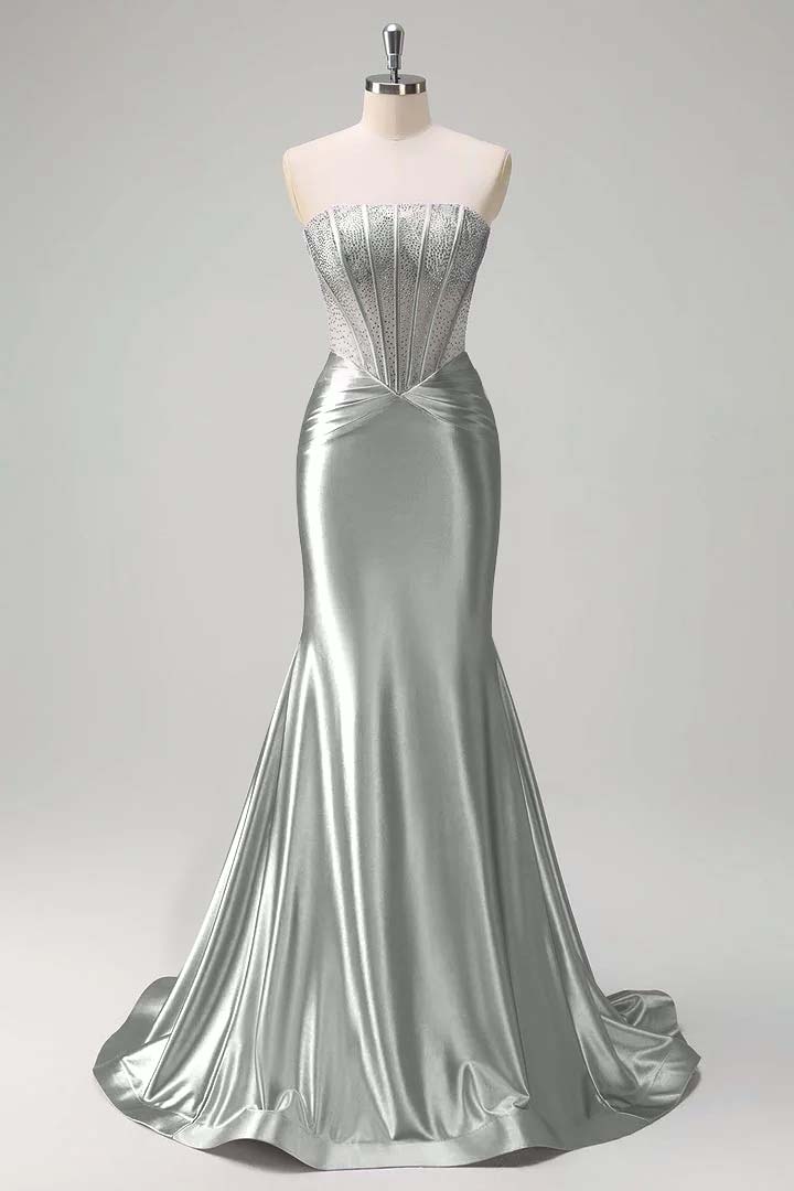 Gorgeous Strapless Sleeveless Mermaid Prom Dress With Beading