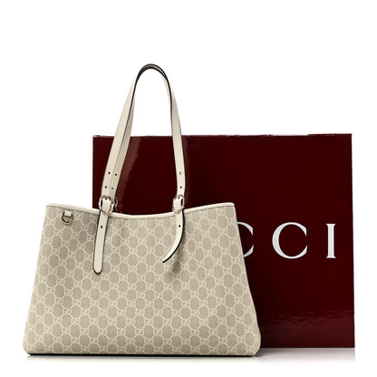 GG Supreme Monogram Emblem Large Tote Bag  Mystic White Oatmeal