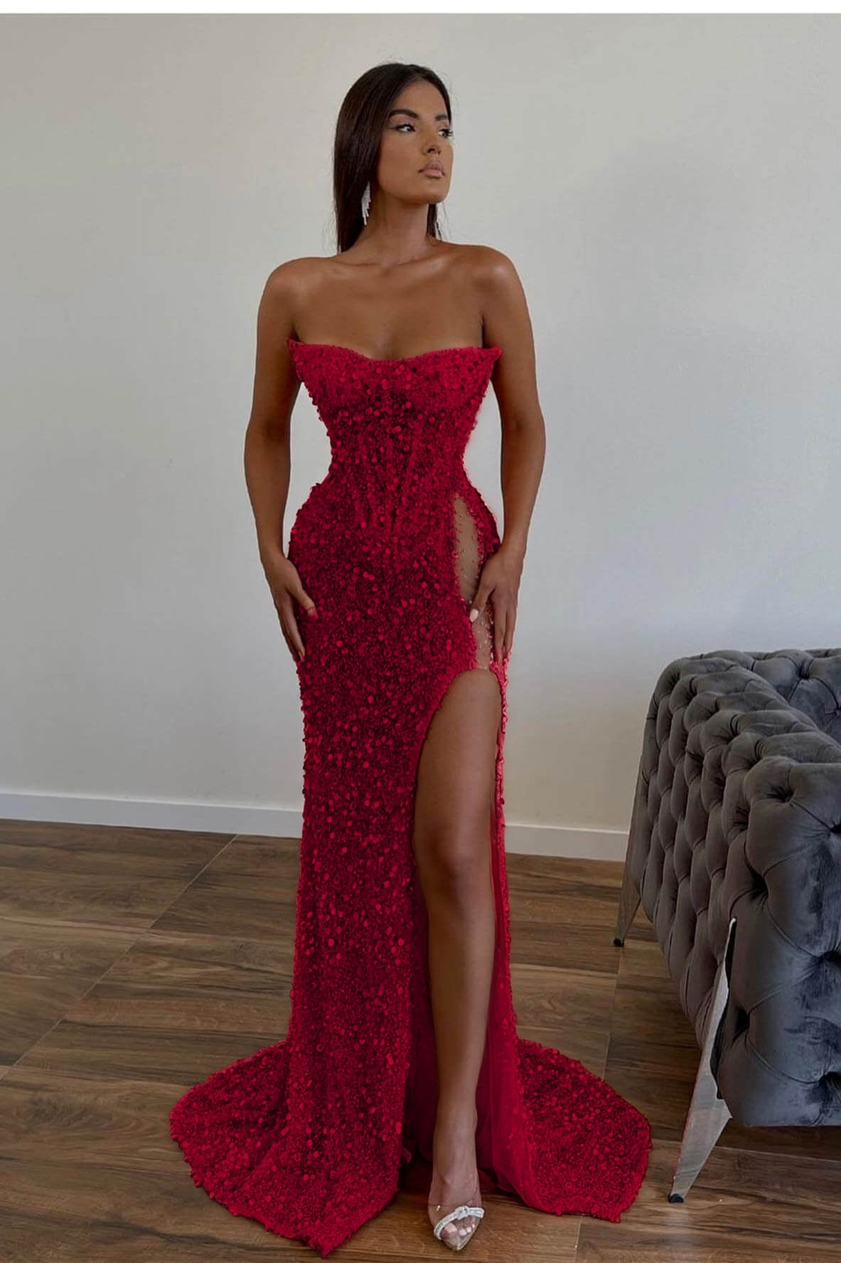 Gorgeous Sequins Mermaid Sweetheart Prom Dress Slit With Sleeveless Orange