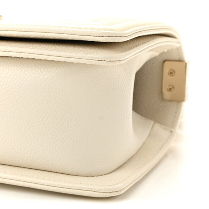 Caviar Chevron Quilted Small Boy Flap White