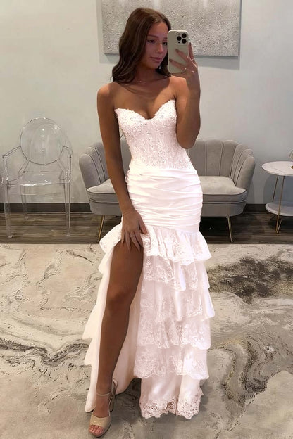 Sleeveless Strapless Long Split Evening Dress With Sequins Pleated