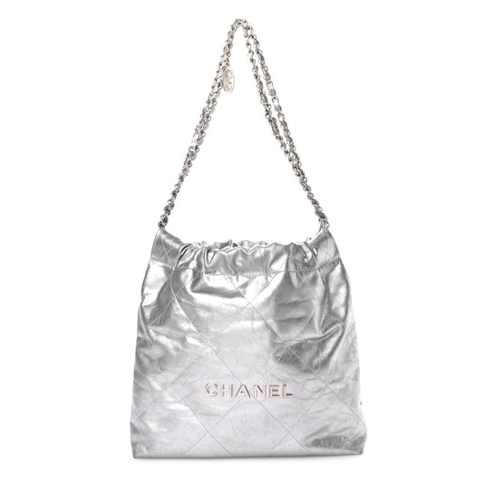 Metallic Calfskin Quilted Small Chanel 22 Silver