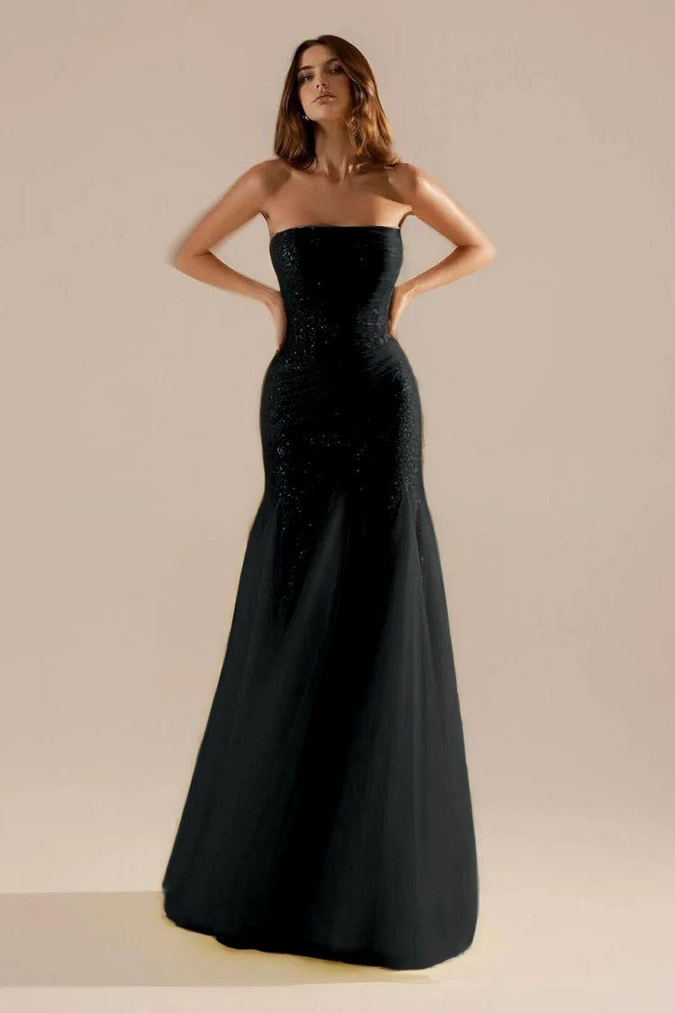 Sleeveless Strapless Square Prom Dress With Sequins