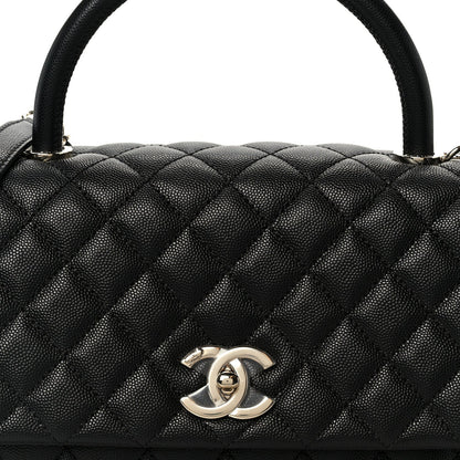 Caviar Quilted Small Coco Handle Flap Black