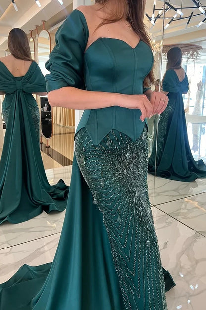 Strapless Sleeveless V-Neck Mermaid Beadeds Prom Dress