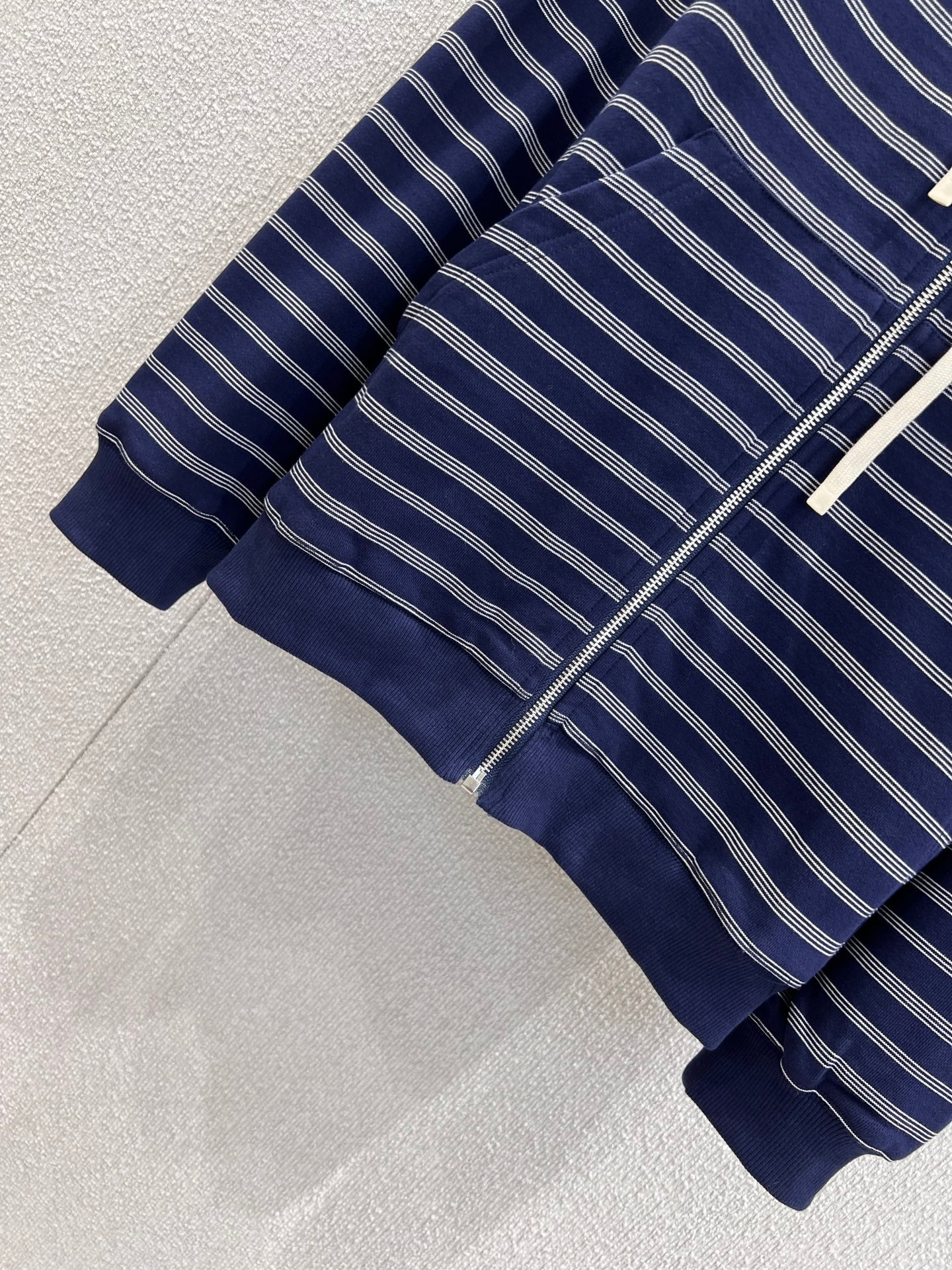 Miumiu 25FW Striped Zipper Hooded Sweatshirt Jacket Blue Cotton