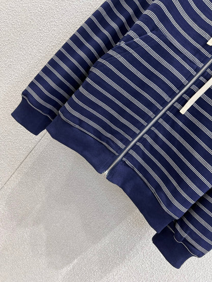Miumiu 25FW Striped Zipper Hooded Sweatshirt Jacket Blue Cotton
