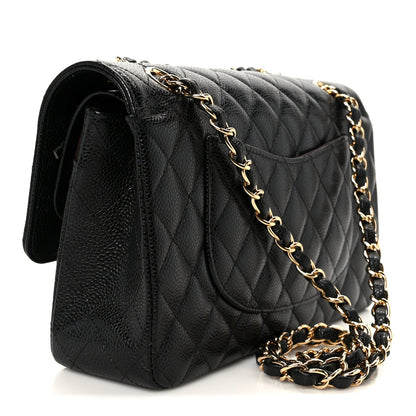 Caviar Quilted Medium Double Flap Black