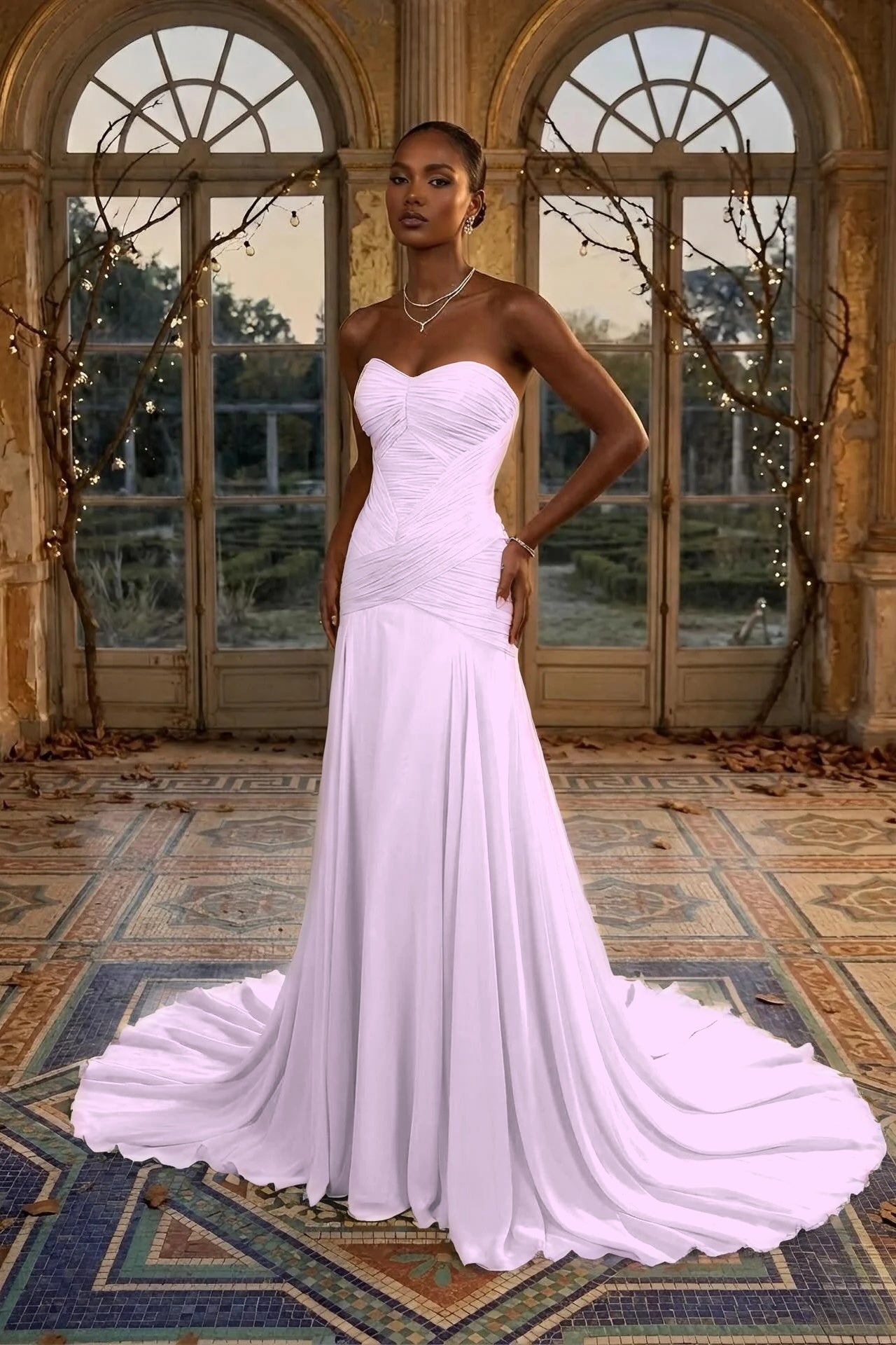Elegant Dusty Sage Sweetheart Evening Dress in Chiffon with Pleated