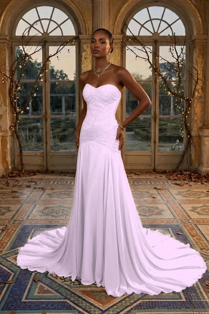 Elegant Dusty Sage Sweetheart Evening Dress in Chiffon with Pleated