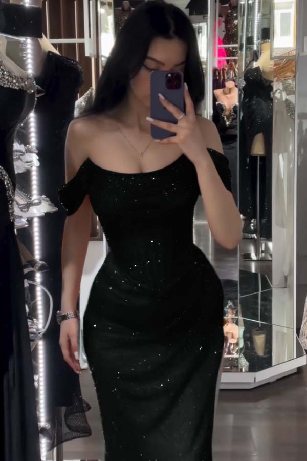 Charming Red Sparkling Off-The-Shoulder Slit Strapless Prom Dress