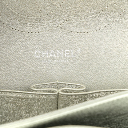 Metallic Lambskin Quilted Jumbo Double Flap Green