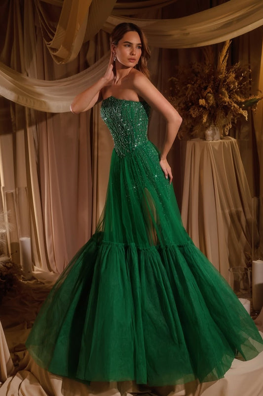Sleeveless Strapless Mermaid Beads Prom Dress With Tulle