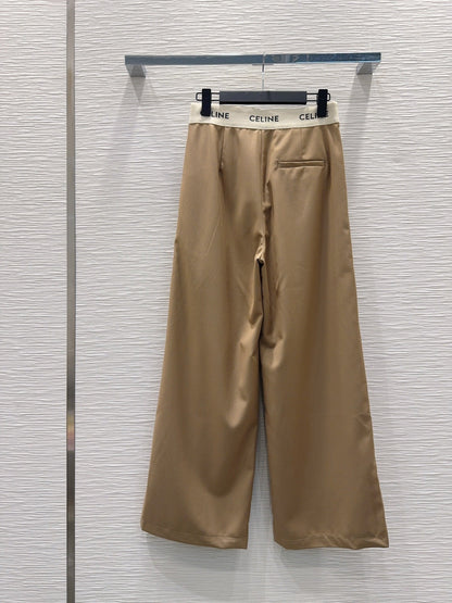 Celine 26S Wide-leg Trousers Celine Belt Beige Polyester Viscose 351299
