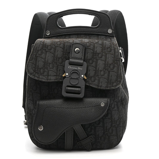 Oblique Jacquard Mini Saddle Backpack Black Blue