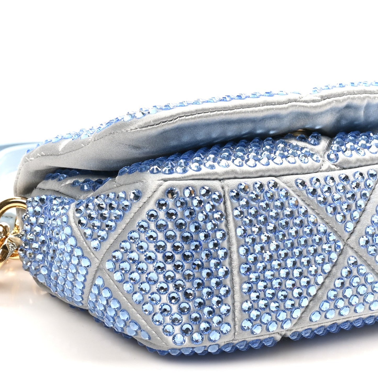 Satin Crystal Mini Bag With Chain Celeste