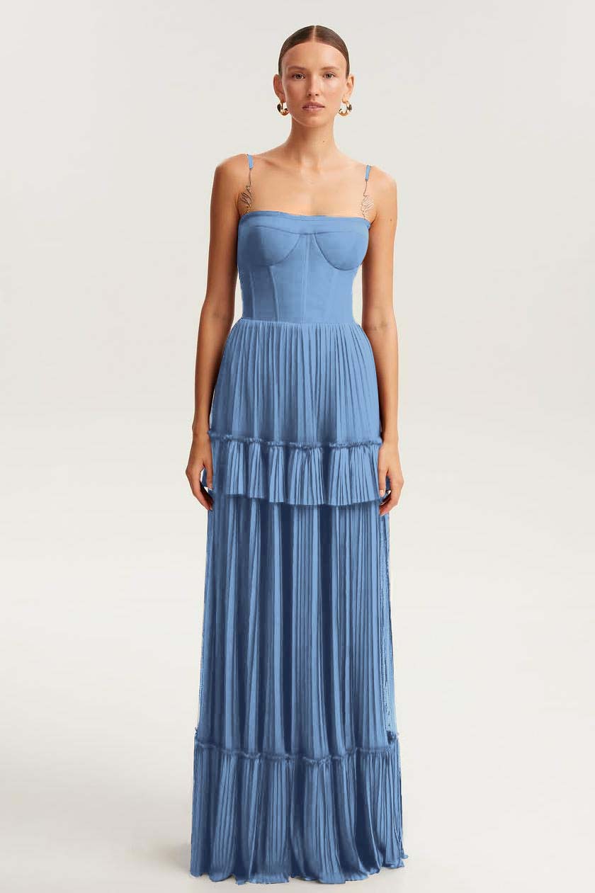 Sleeveless Square Spaghetti Straps Prom Dress With Pleated