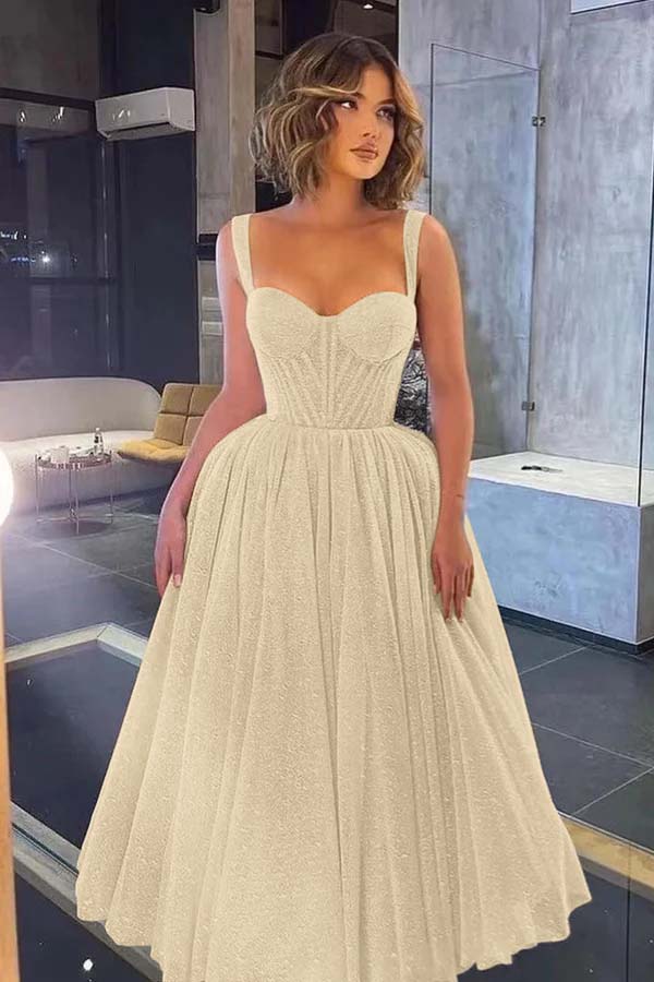 Gorgeous Spaghetti-Strap Sweetheart Sequins Prom Dress With Tulle