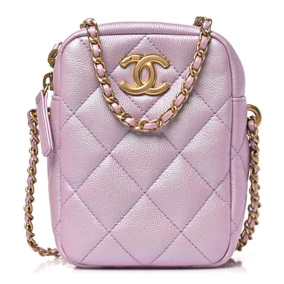 Iridescent Caviar Quilted Vertical My Perfect Camera Case Pink