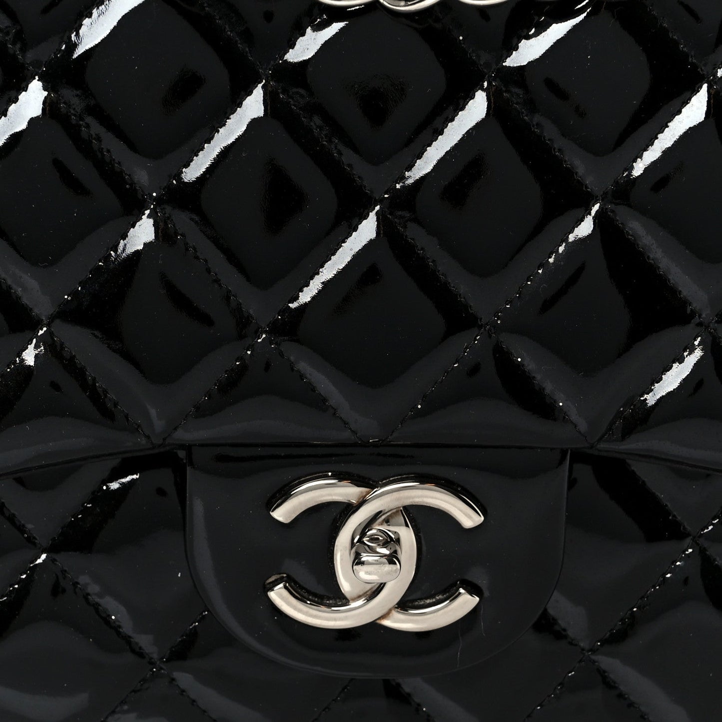 Patent Quilted Maxi Double Flap Black