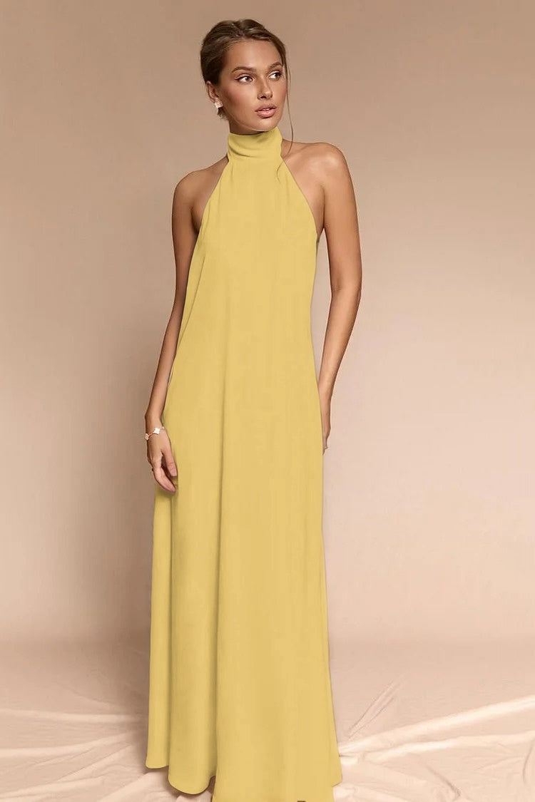 Stunning Halter Backless Sleeveless Long Prom Dress With Pleated