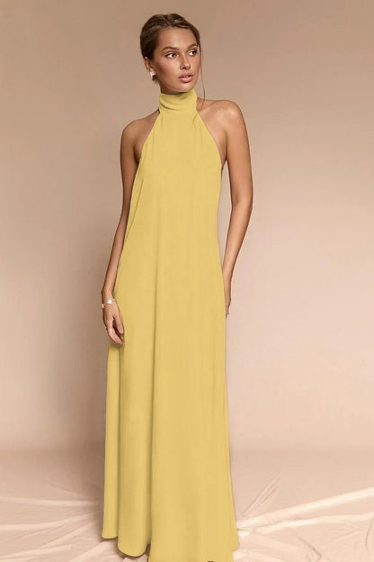Stunning Halter Backless Sleeveless Long Prom Dress With Pleated