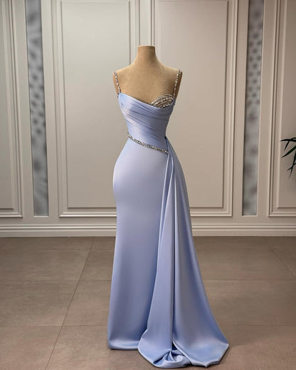 Lilac Spaghetti Straps Sleeveless Square Mermaid Prom Dress With Beads