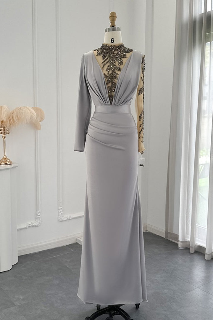 Jewel Neck Mermaid Evening Dress Long Sleeves Floor Length With Appliques