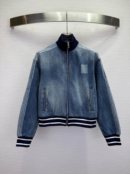 CD 25SS Laser Printed Stripe Pattern Denim Jacket Blue Cotton 306512